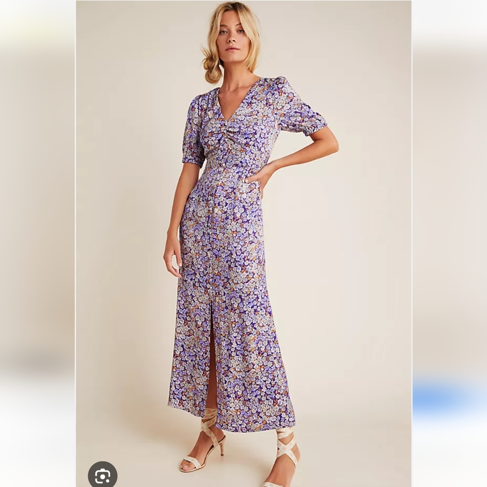 Anthropologie Patrizia Foral Purple Maxi Dress Size 8